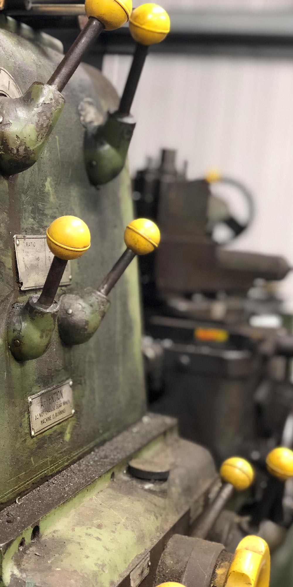 close up of lathe controls at topcats racing workshop